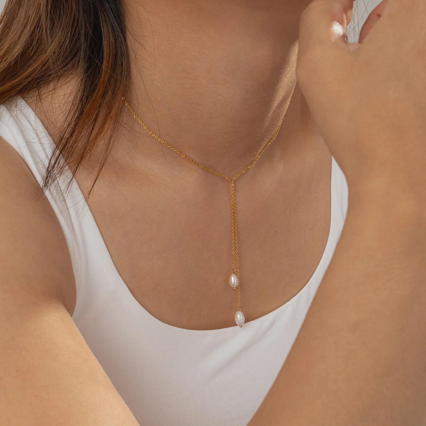 Pearl Pendant Necklace Female 18K Gold Plating Stainless Steel Chain