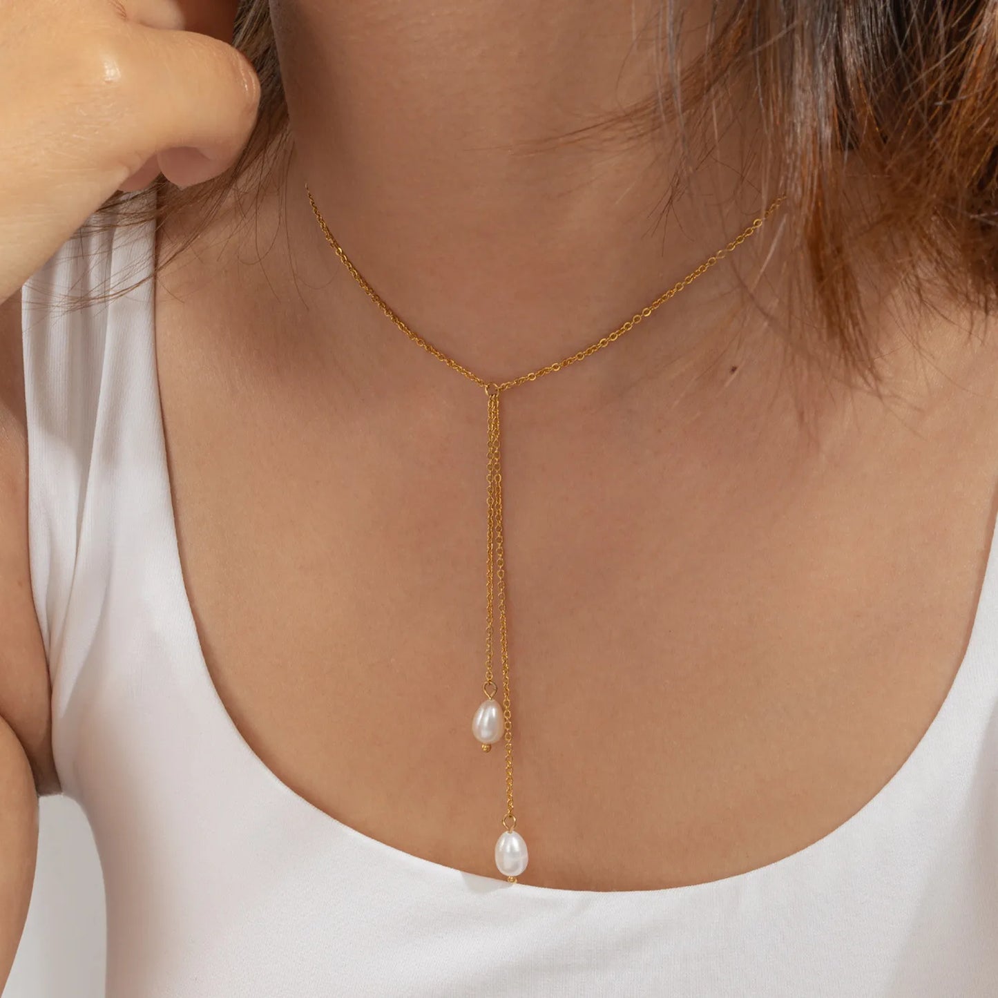 Pearl Pendant Necklace Female 18K Gold Plating Stainless Steel Chain