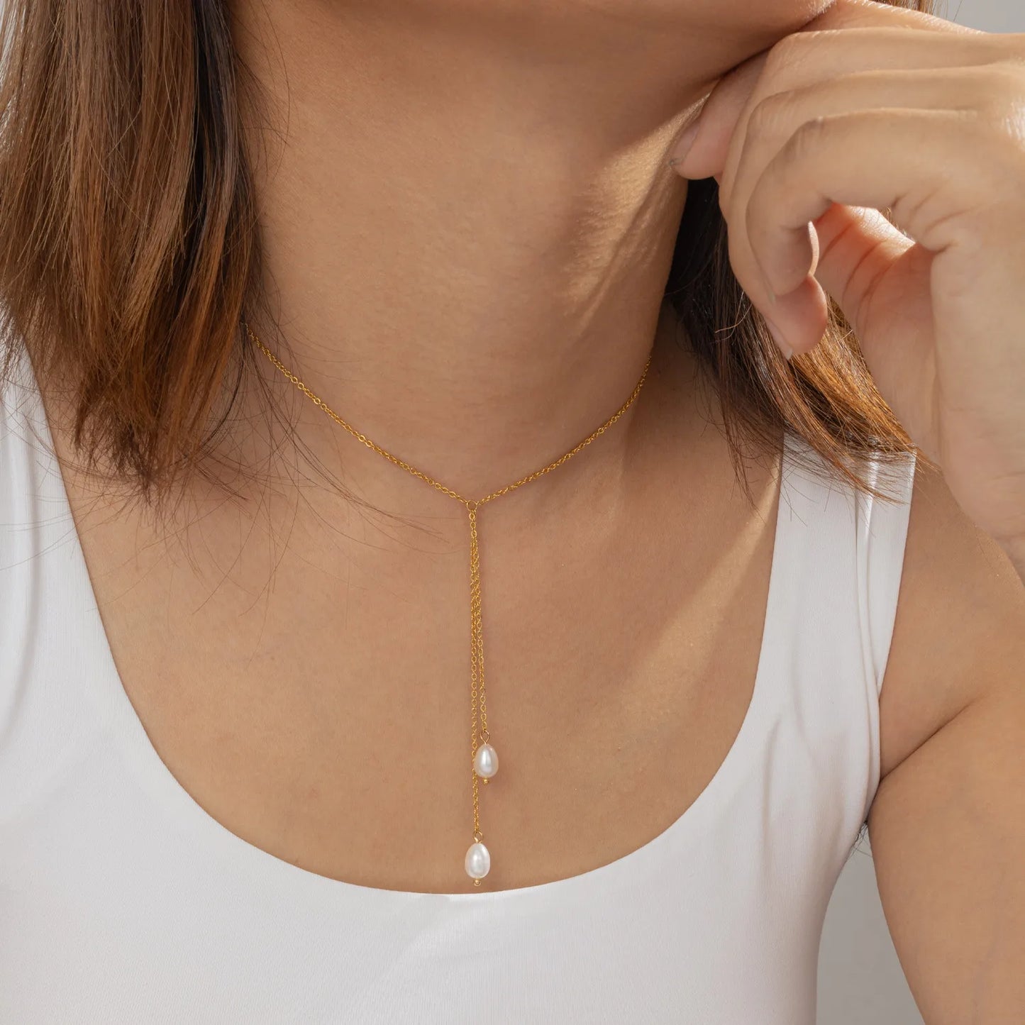 Pearl Pendant Necklace Female 18K Gold Plating Stainless Steel Chain