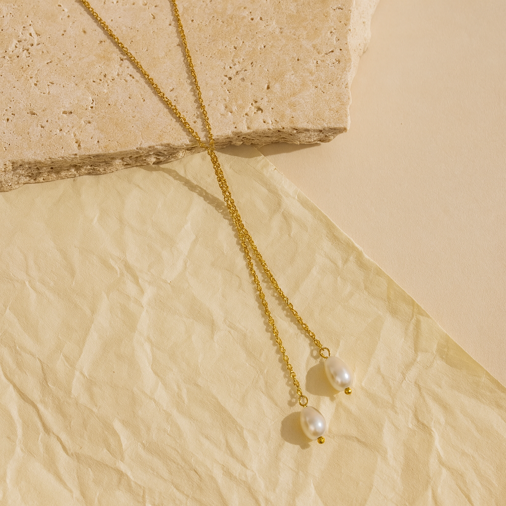 Pearl Pendant Necklace Female 18K Gold Plating Stainless Steel Chain