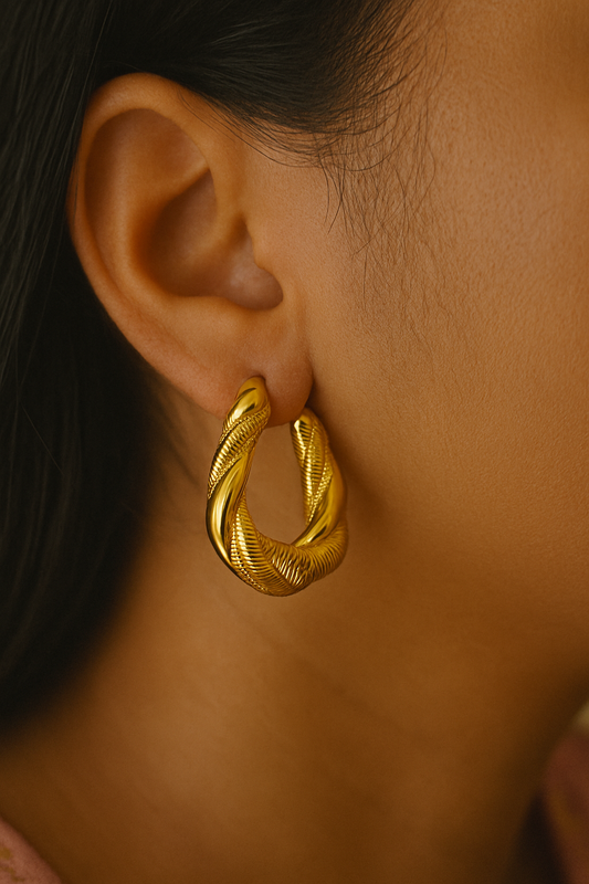 18K Gold Plated Twist Titanium Steel Classic Style Waterproof Earring