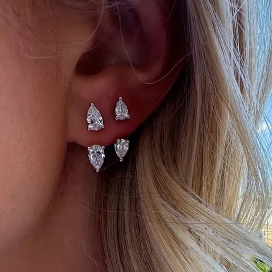 Front And Back Waterdrop Zirconia Titanium Steel Plated 18K Gold C-Shaped Earring