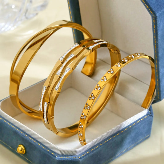 Elegant Fashion High-End Feel Stainless Steel 18K Gold Plated Zirconia Stone Women's Bracelet