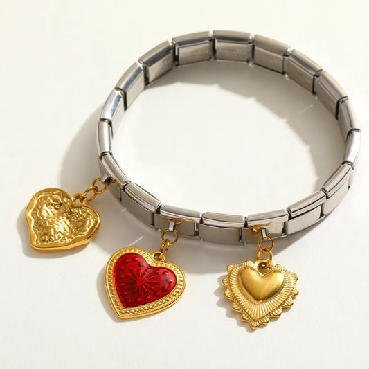 18K Gold Plated Stainless Steel Zircon Heart Pendant Bracelet