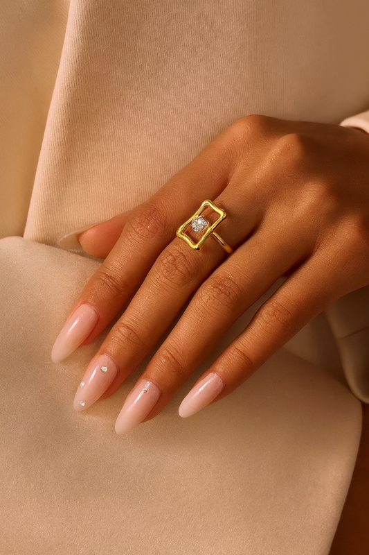 Elegant French Style Plated 18K Gold Gold Plated Oval 304 Stainless Steel Adjustable Ring