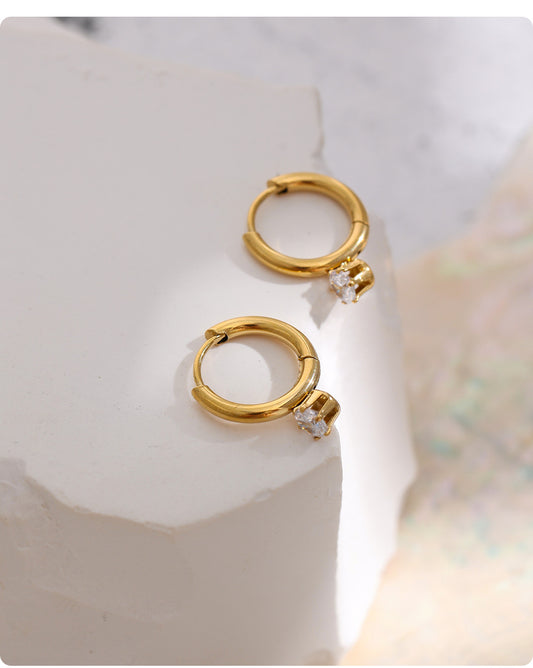 Round Plating Inlay 304 Stainless Steel Rhinestones 18K Gold Plated Earrings