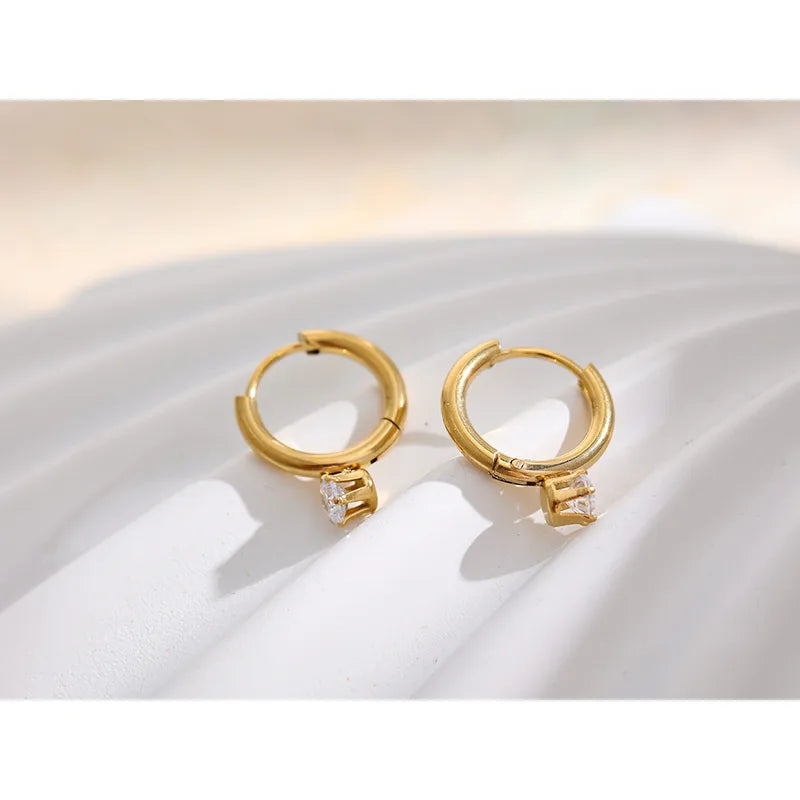 Round Plating Inlay 304 Stainless Steel Rhinestones 18K Gold Plated Earrings