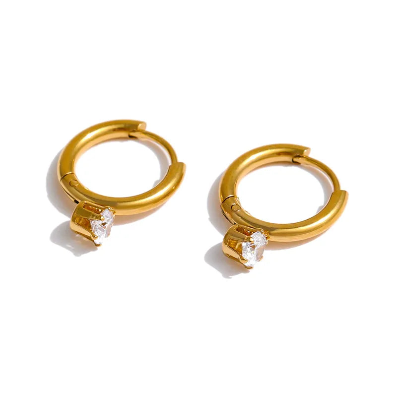 Round Plating Inlay 304 Stainless Steel Rhinestones 18K Gold Plated Earrings