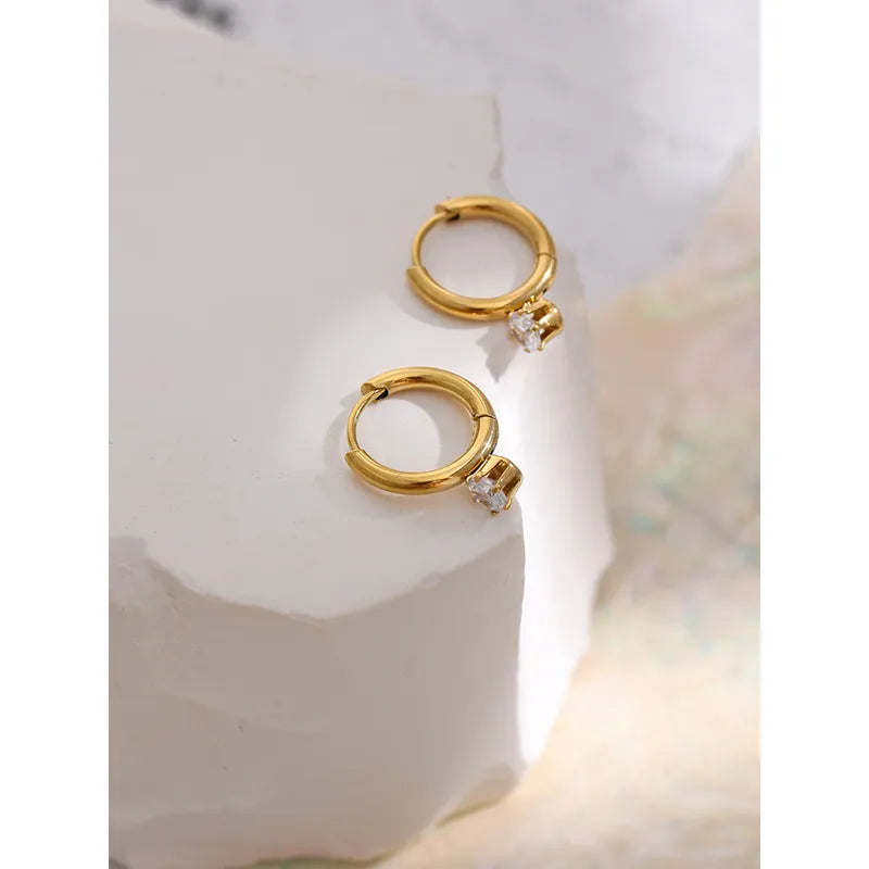 Round Plating Inlay 304 Stainless Steel Rhinestones 18K Gold Plated Earrings