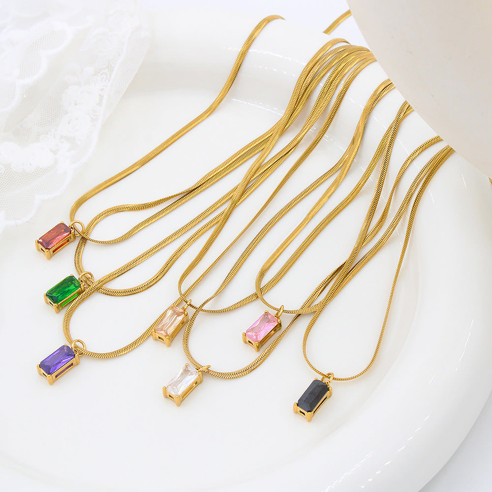 Diamond Rectangular 304 Stainless Steel Zircon 18K Gold Plated Plating Stainless Steel Necklace