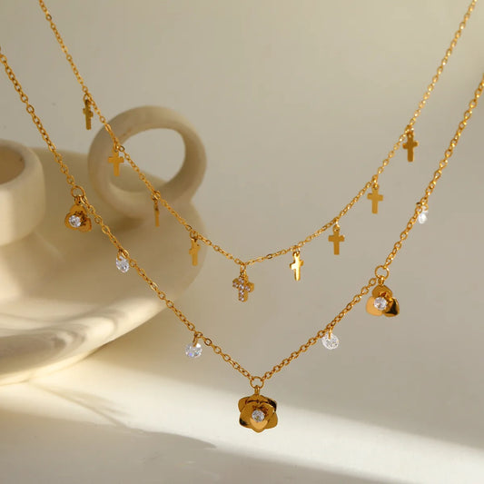 Luxurious Zirconia 18K Gold Plated Stainless Steel Necklace