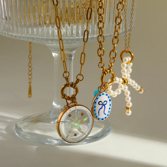 Simple Luxury 18K Gold Plated Stainless Steel Butterfly Knot Pendant Necklace