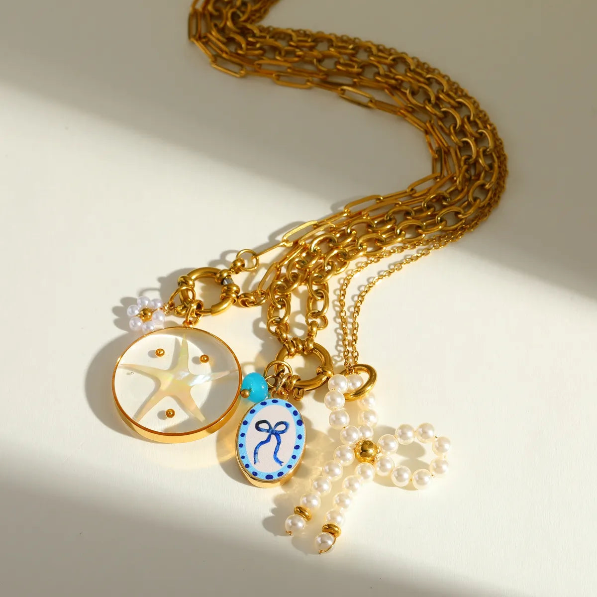 Simple Luxury 18K Gold Plated Stainless Steel Butterfly Knot Pendant Necklace