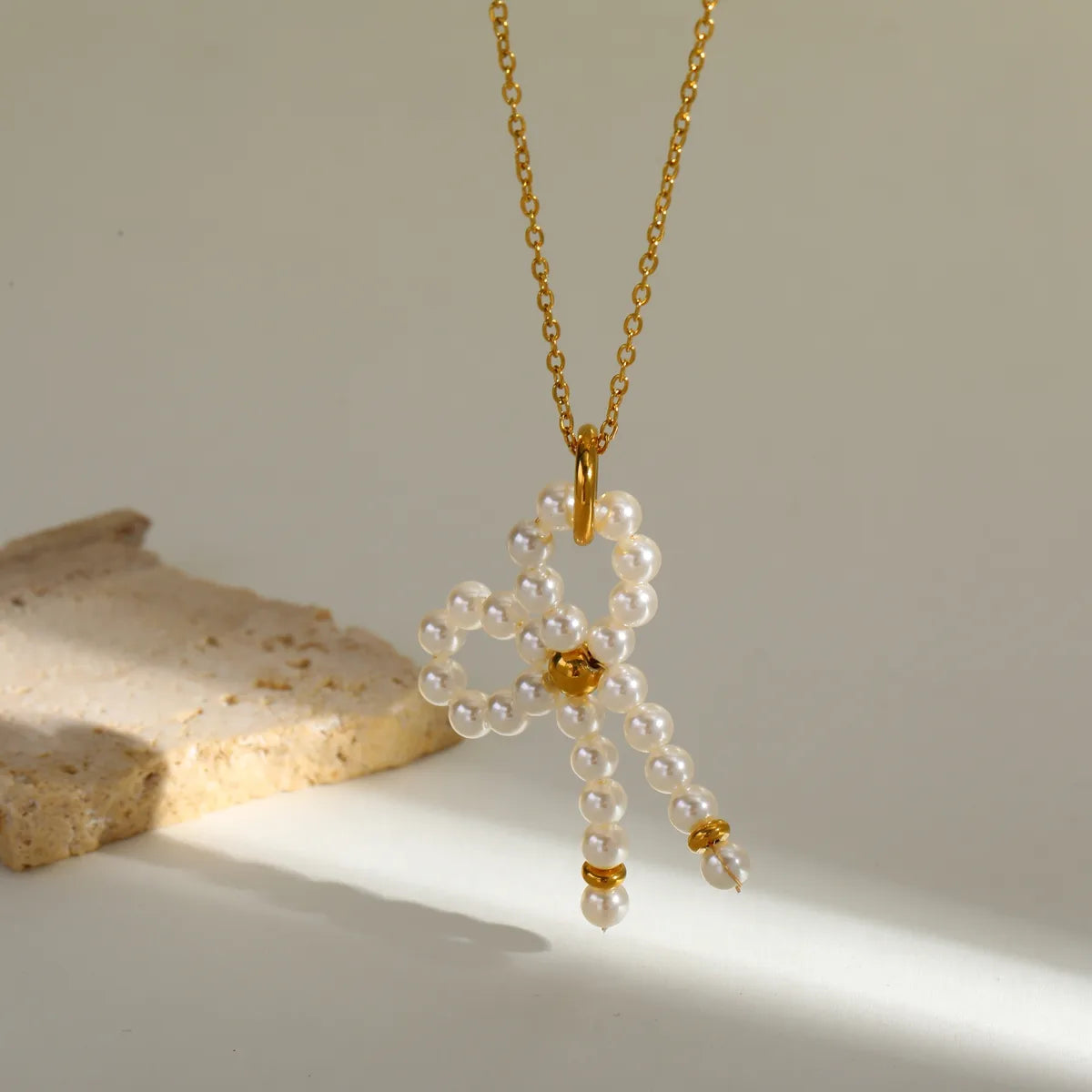 Simple Luxury 18K Gold Plated Stainless Steel Butterfly Knot Pendant Necklace