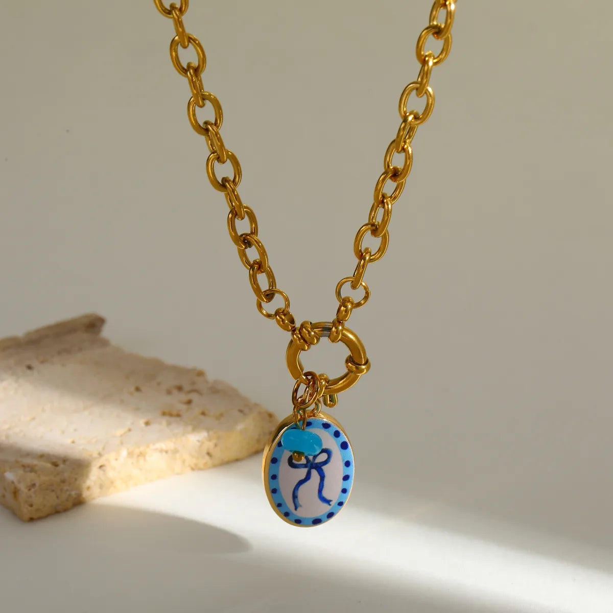 Simple Luxury 18K Gold Plated Stainless Steel Butterfly Knot Pendant Necklace