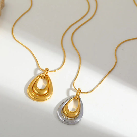 Simple Design Stainless Steel 18K Gold Plated Waterdrop Pendant Necklace