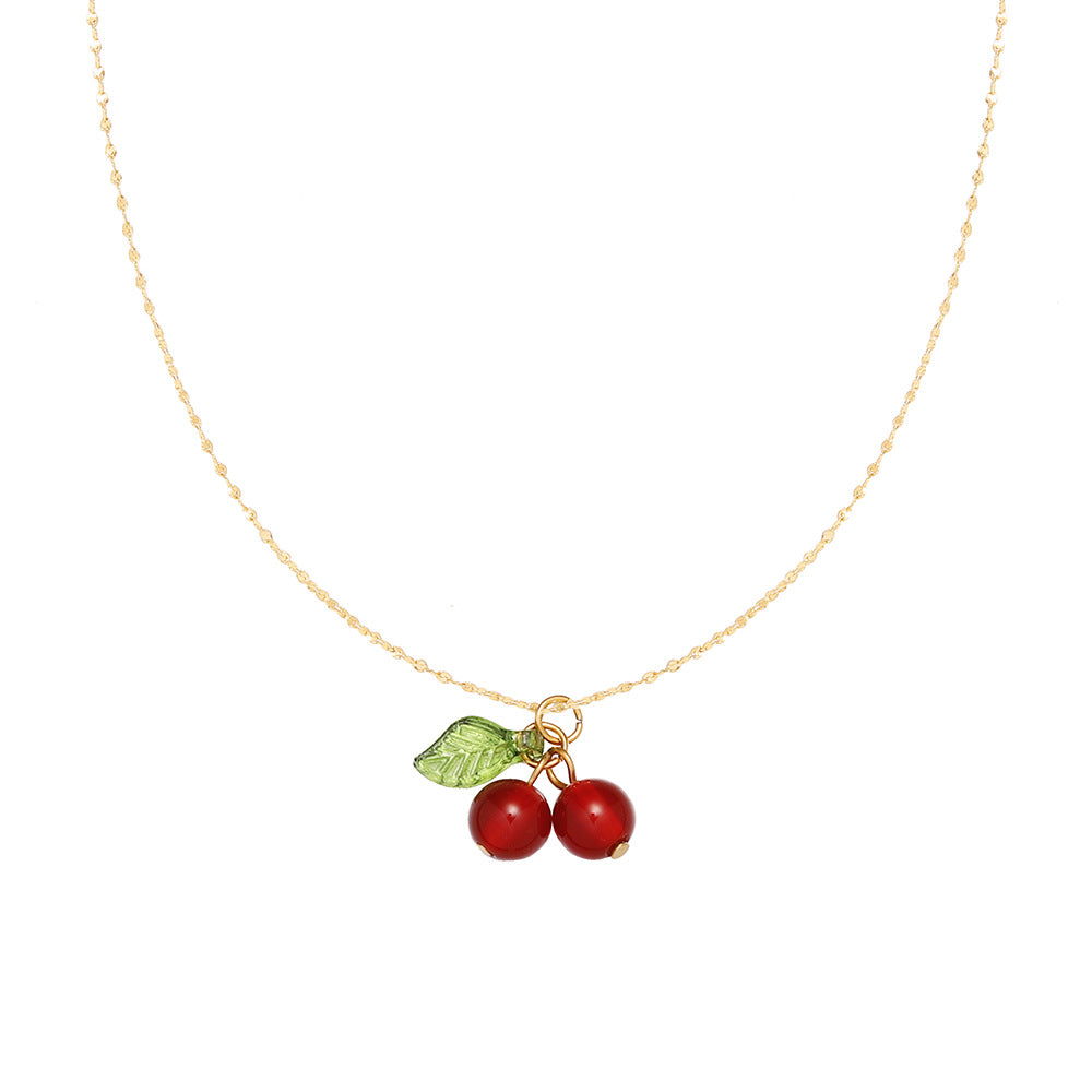 Cherry 304 Stainless Steel Resin 18K Gold Plated Plating Stainless Steel Necklace