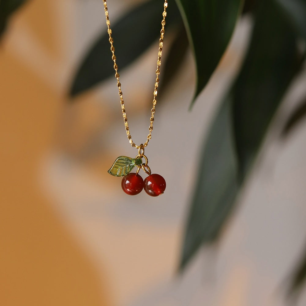 Cherry 304 Stainless Steel Resin 18K Gold Plated Plating Stainless Steel Necklace