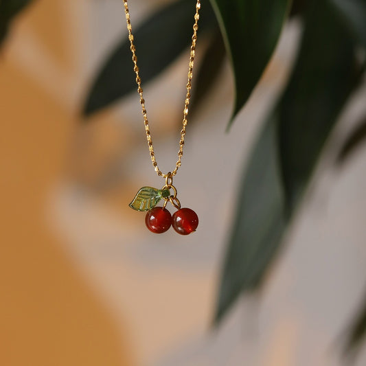 Cherry 304 Stainless Steel Resin 18K Gold Plated Plating Stainless Steel Necklace