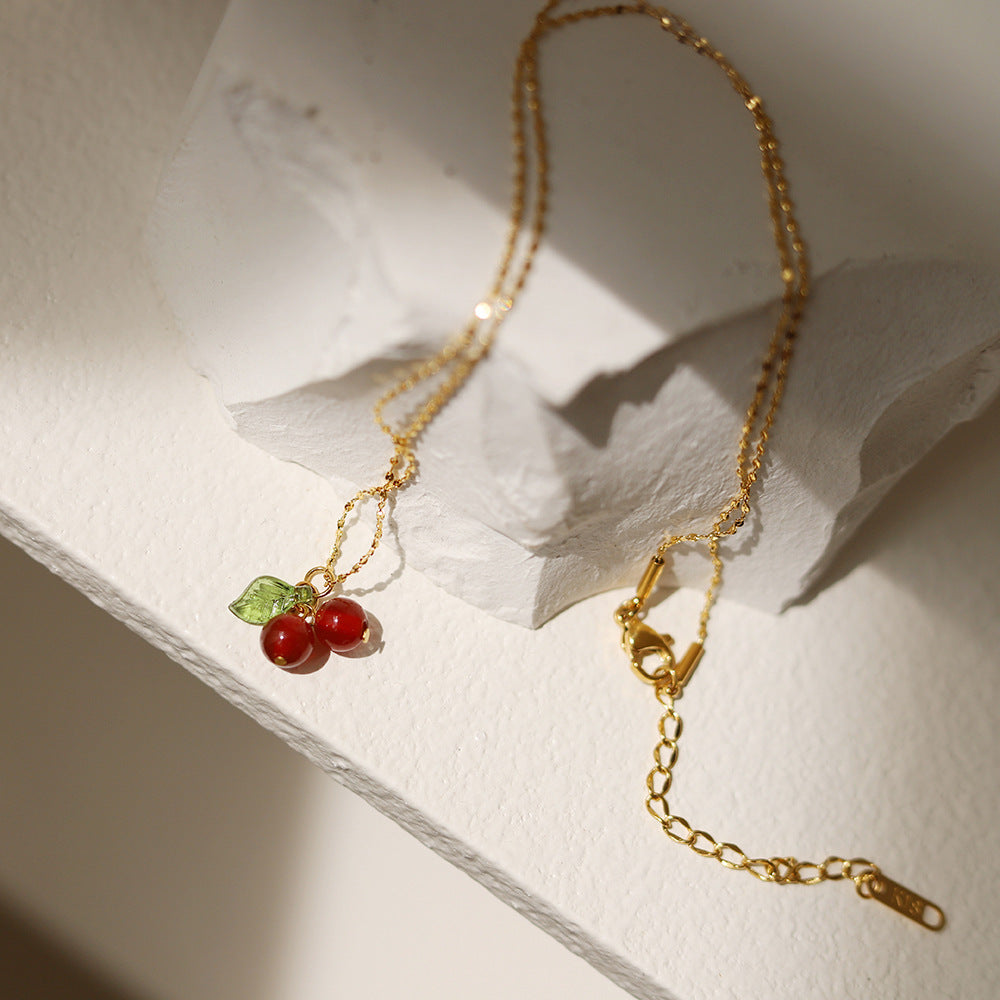 Cherry 304 Stainless Steel Resin 18K Gold Plated Plating Stainless Steel Necklace