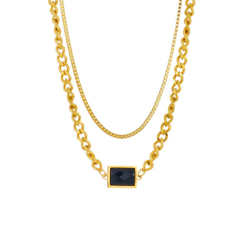 Square 18K Gold Plated Simple Style 304 Stainless Steel Layered Necklaces