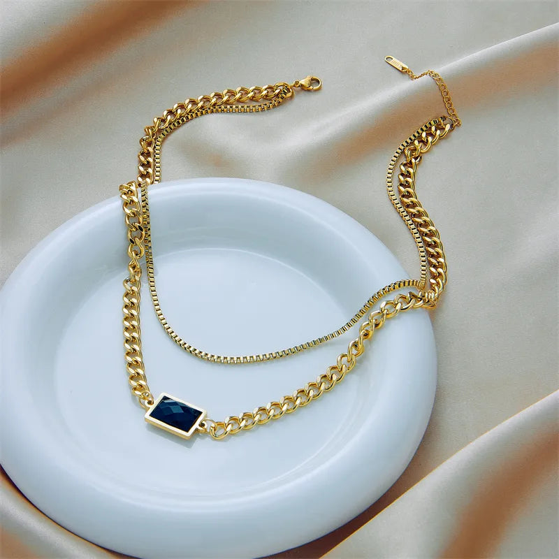 Square 18K Gold Plated Simple Style 304 Stainless Steel Layered Necklaces
