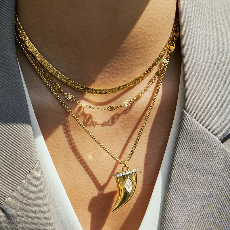Hook Zirconia 18K Gold Plated 304 Stainless Steel Electroplated Necklace