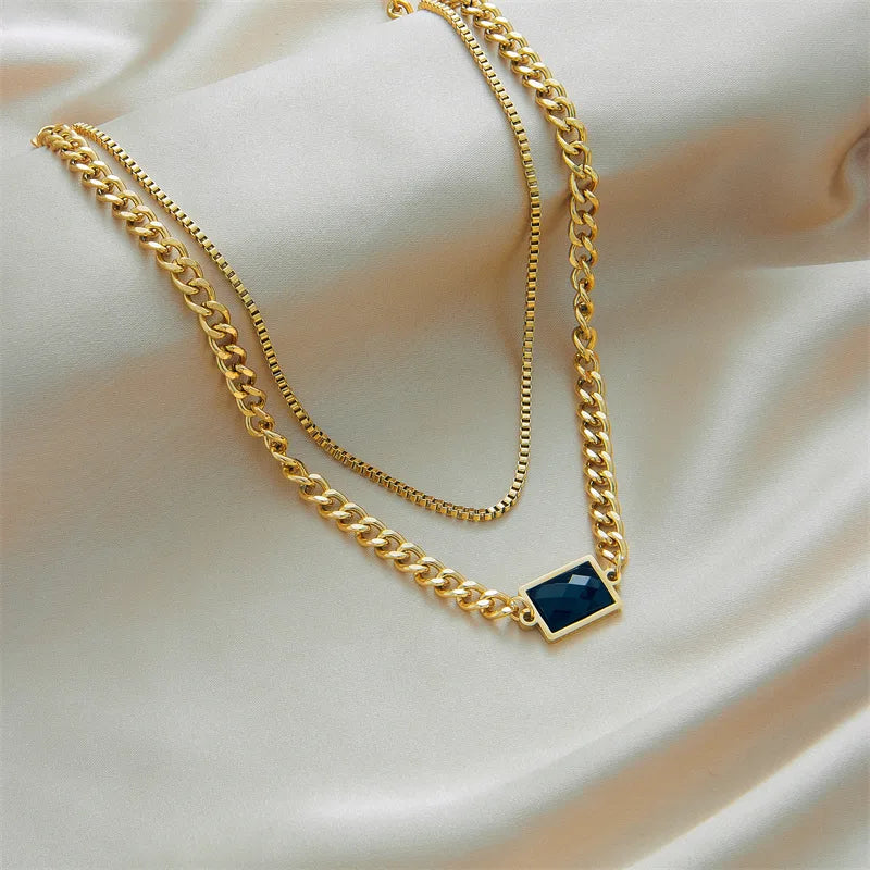 Square 18K Gold Plated Simple Style 304 Stainless Steel Layered Necklaces