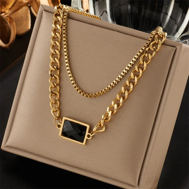 Square 18K Gold Plated Simple Style 304 Stainless Steel Layered Necklaces