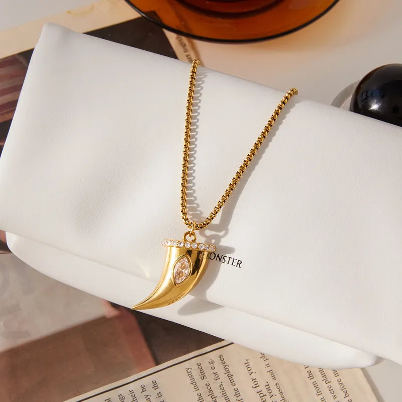 Hook Zirconia 18K Gold Plated 304 Stainless Steel Electroplated Necklace