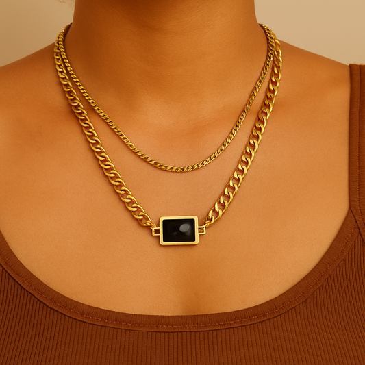 Square 18K Gold Plated Simple Style 304 Stainless Steel Layered Necklaces