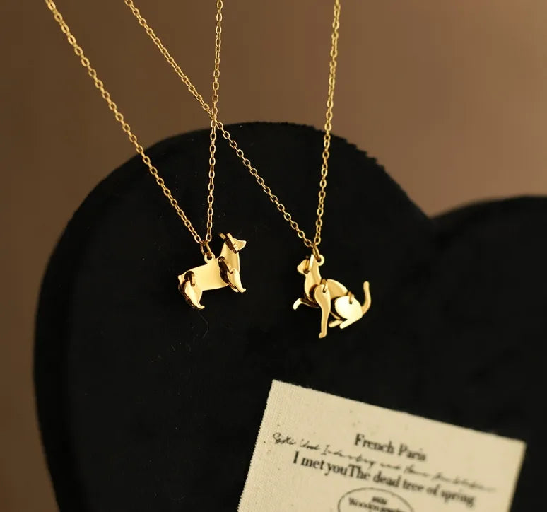 Book and Cat Waterproof 304 Stainless Steel and18K Gold Plated Necklace