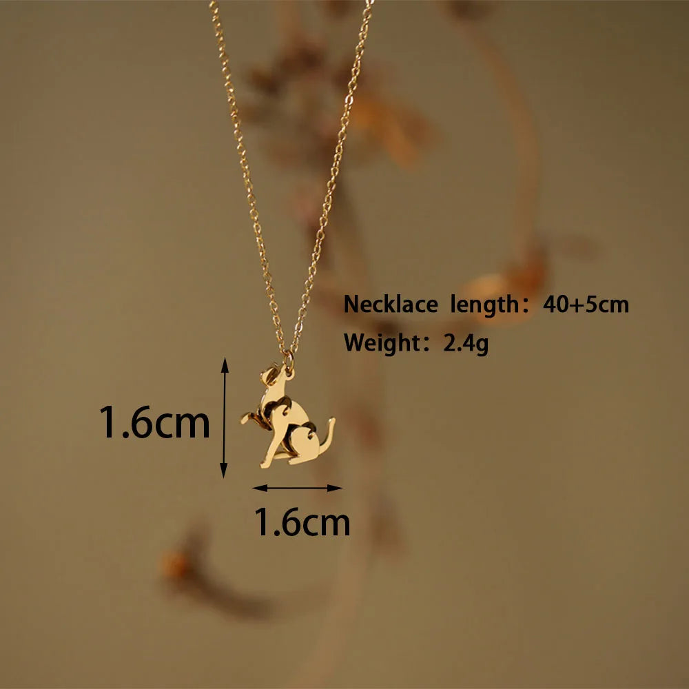 Book and Cat Waterproof 304 Stainless Steel and18K Gold Plated Necklace