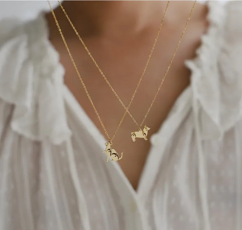 Book and Cat Waterproof 304 Stainless Steel and18K Gold Plated Necklace