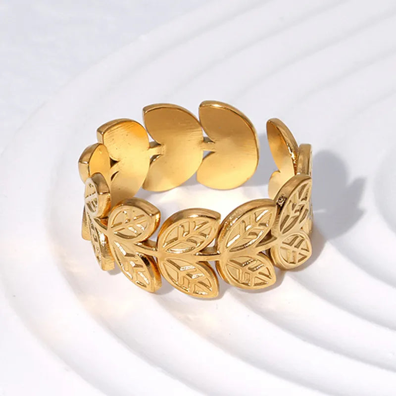 Leaf 304 Stainless Steel 18K Gold Plated Ring
