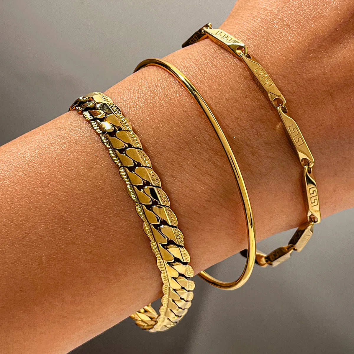 Luxury 18K Gold Plated Stainless Steel Flat Snake Chain Bracelet