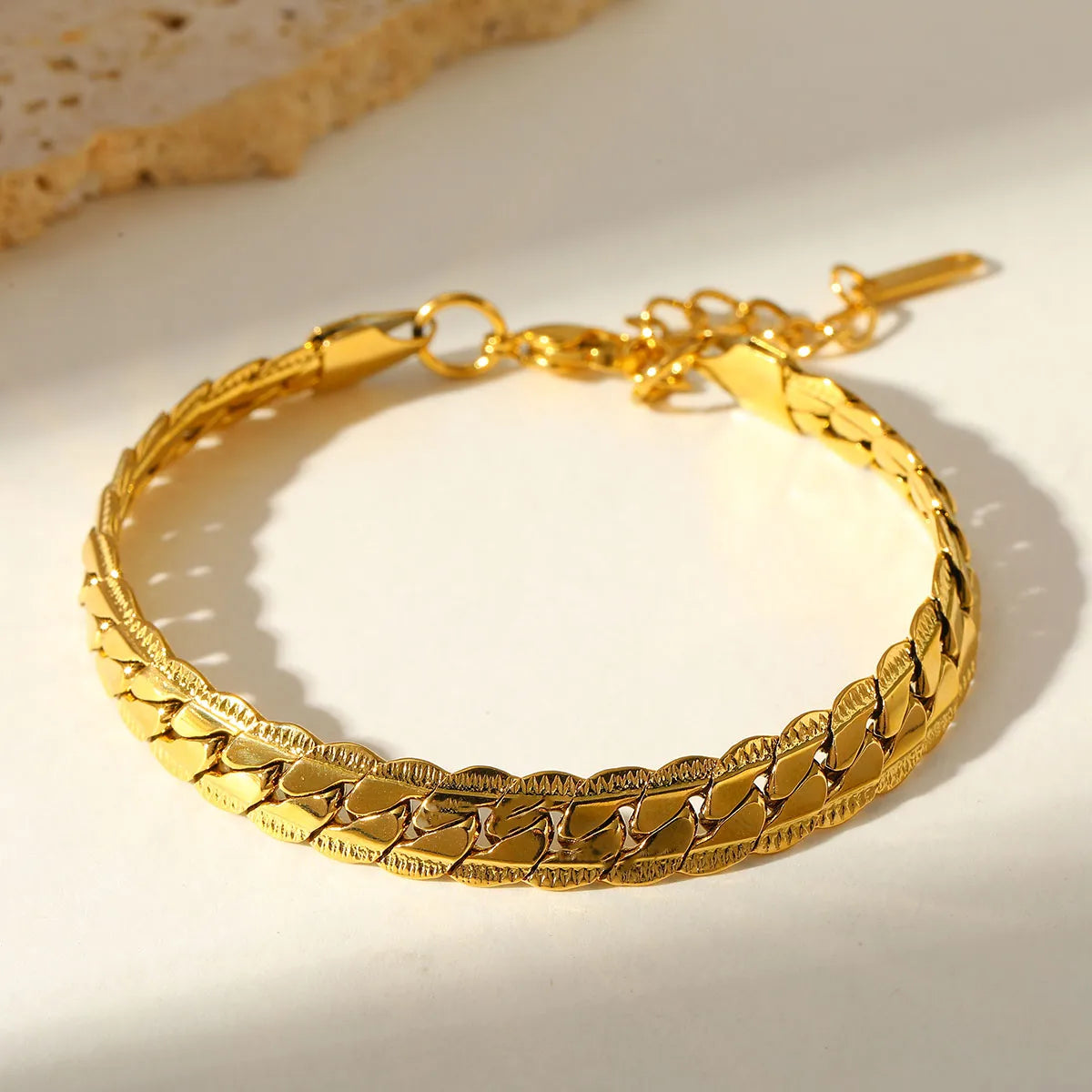 Luxury 18K Gold Plated Stainless Steel Flat Snake Chain Bracelet