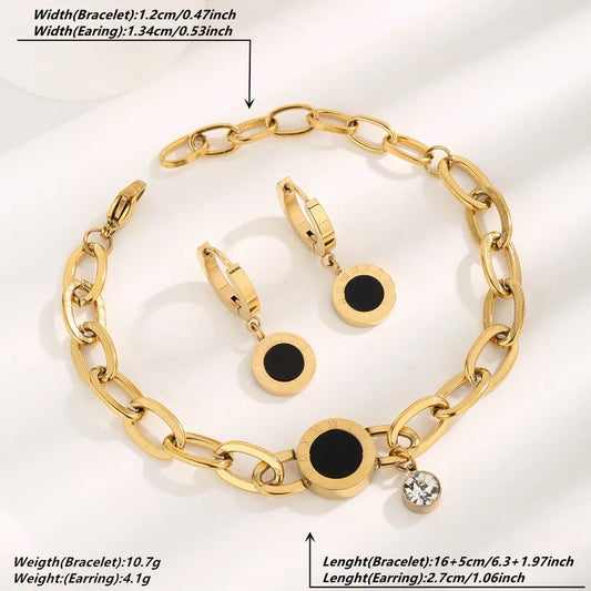 Vintage Style Roman Numeral 304 Stainless Steel Arylic Plating Inlay Zircon 18K Gold Plated Women's Bracelets Earring