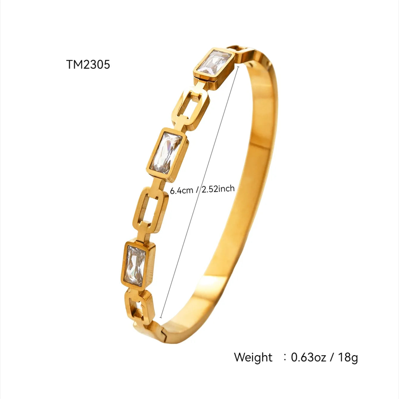 Elegant Stainless Steel 18K Gold Plated Geometric Zirconia Ladies Bracelet