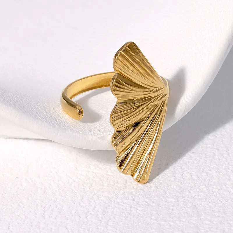 Tropical Leaf 18K Gold Leaf 304 Stainless Steel Open Ring