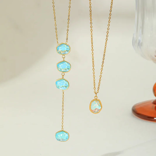 Modern Style Irregular Geometric 304 Stainless Steel Zircon 18K Gold Plated Plating Inlay Pendant Necklace