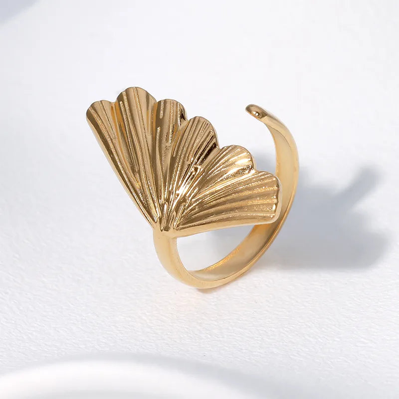Tropical Leaf 18K Gold Leaf 304 Stainless Steel Open Ring