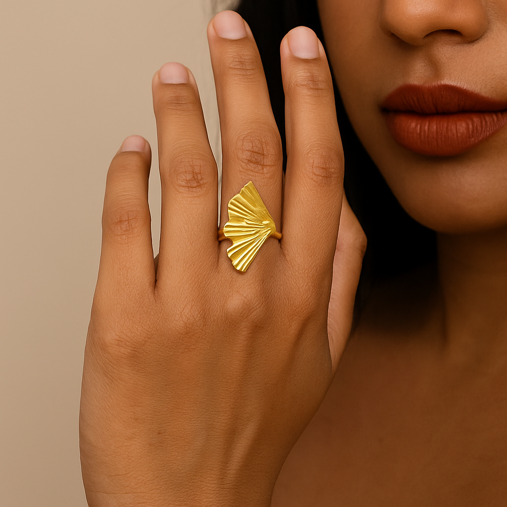 Tropical Leaf 18K Gold Leaf 304 Stainless Steel Open Ring