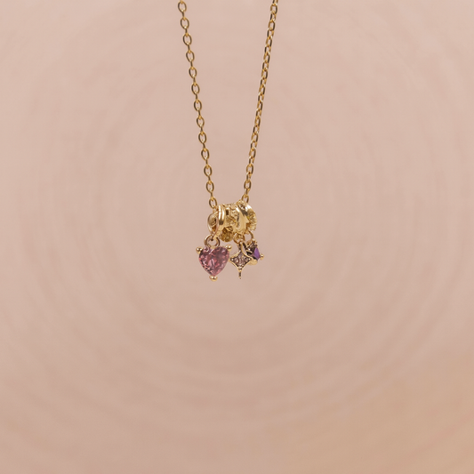 Golden Trio Star , Diamond Gemstone 18K Gold Plated and 304 Stainless Steel Charm Necklace