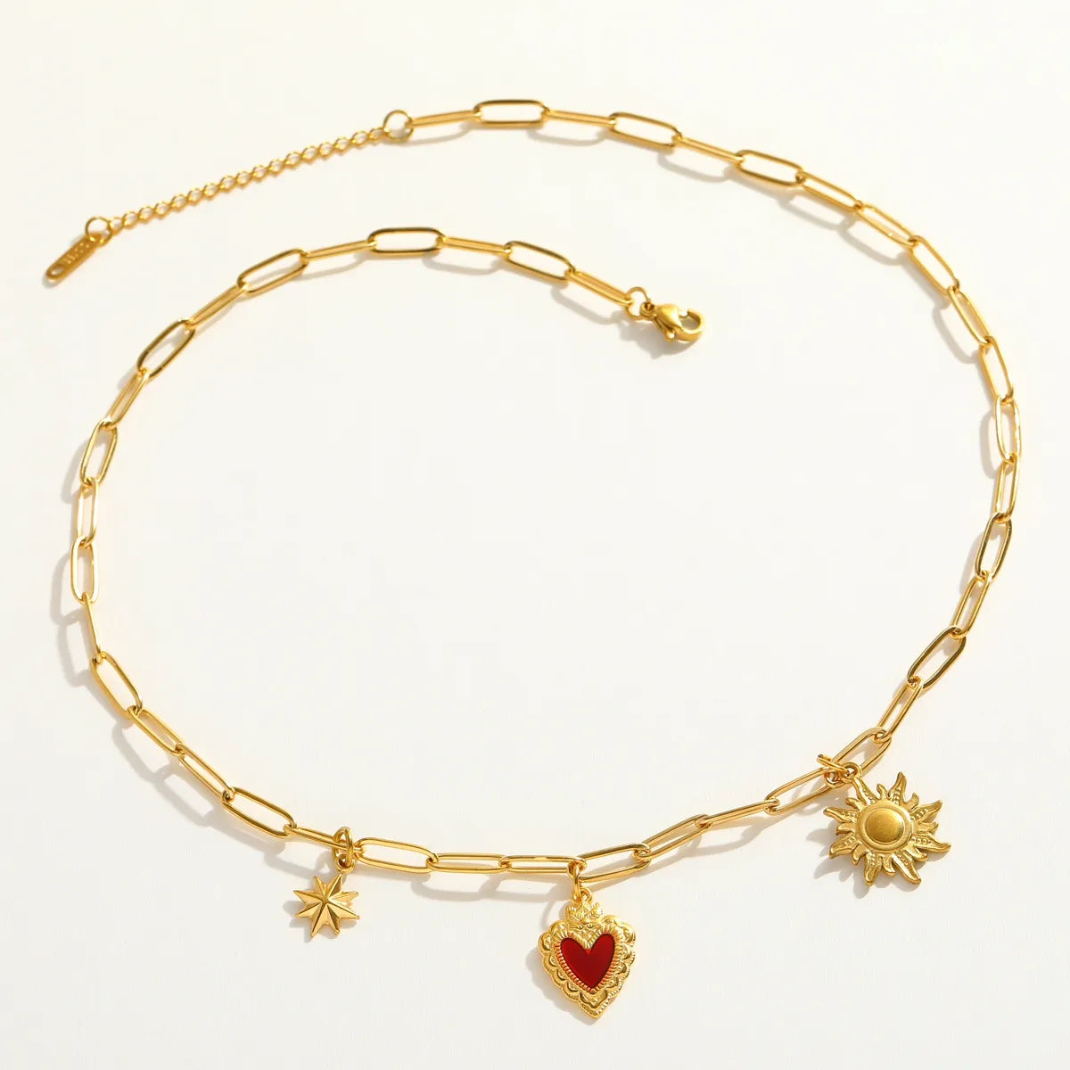Romantic Street Fashion 18K Gold Plated 304 Stainless Steel Heart Sun Pendant Necklace
