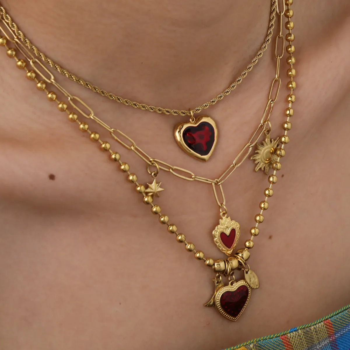 Romantic Street Fashion 18K Gold Plated 304 Stainless Steel Heart Sun Pendant Necklace