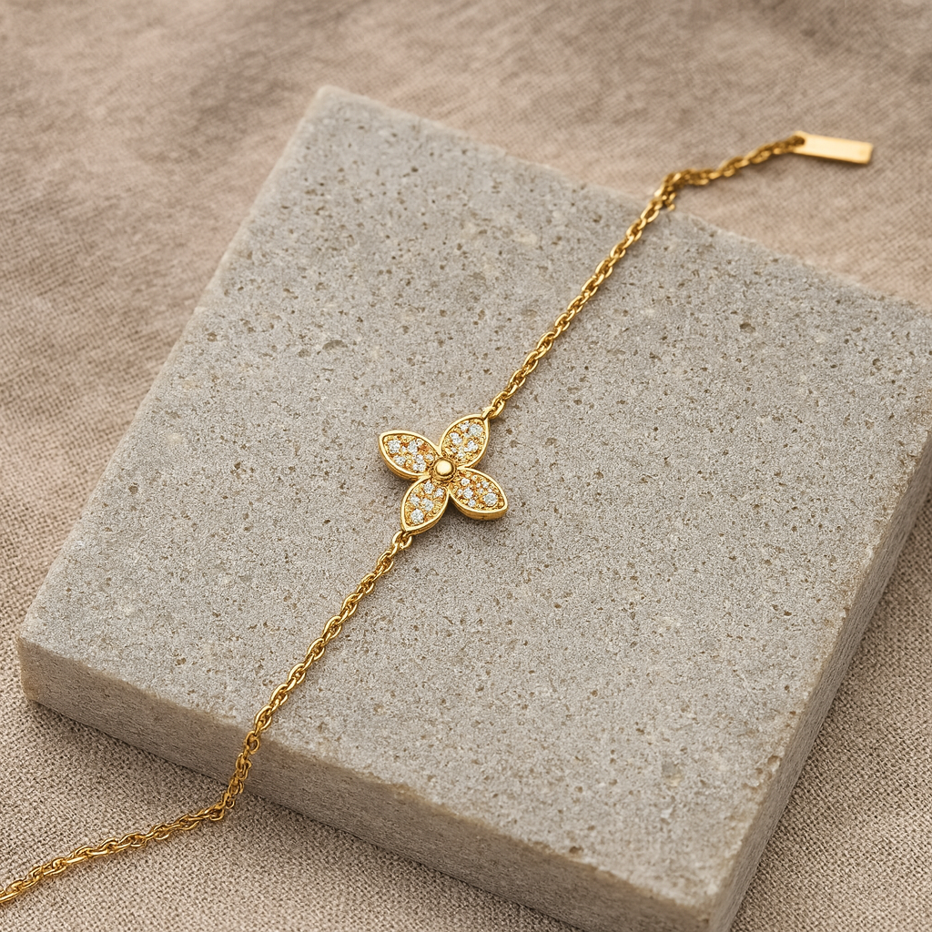 Dainty Four Leaf Clover 16K Gold Plated 304 Stainless Steel Bracelet