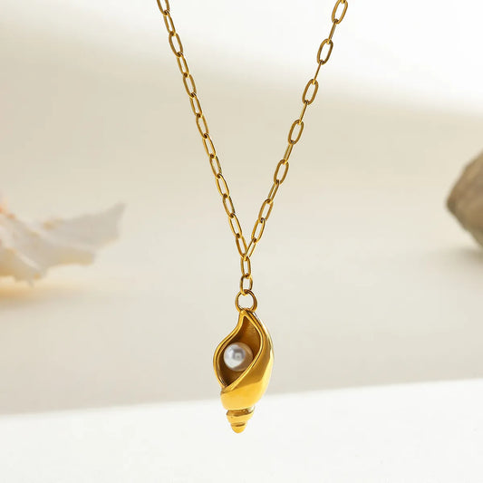 16K Gold Plated Stainless Steel Abalone Shell Pendant Necklace