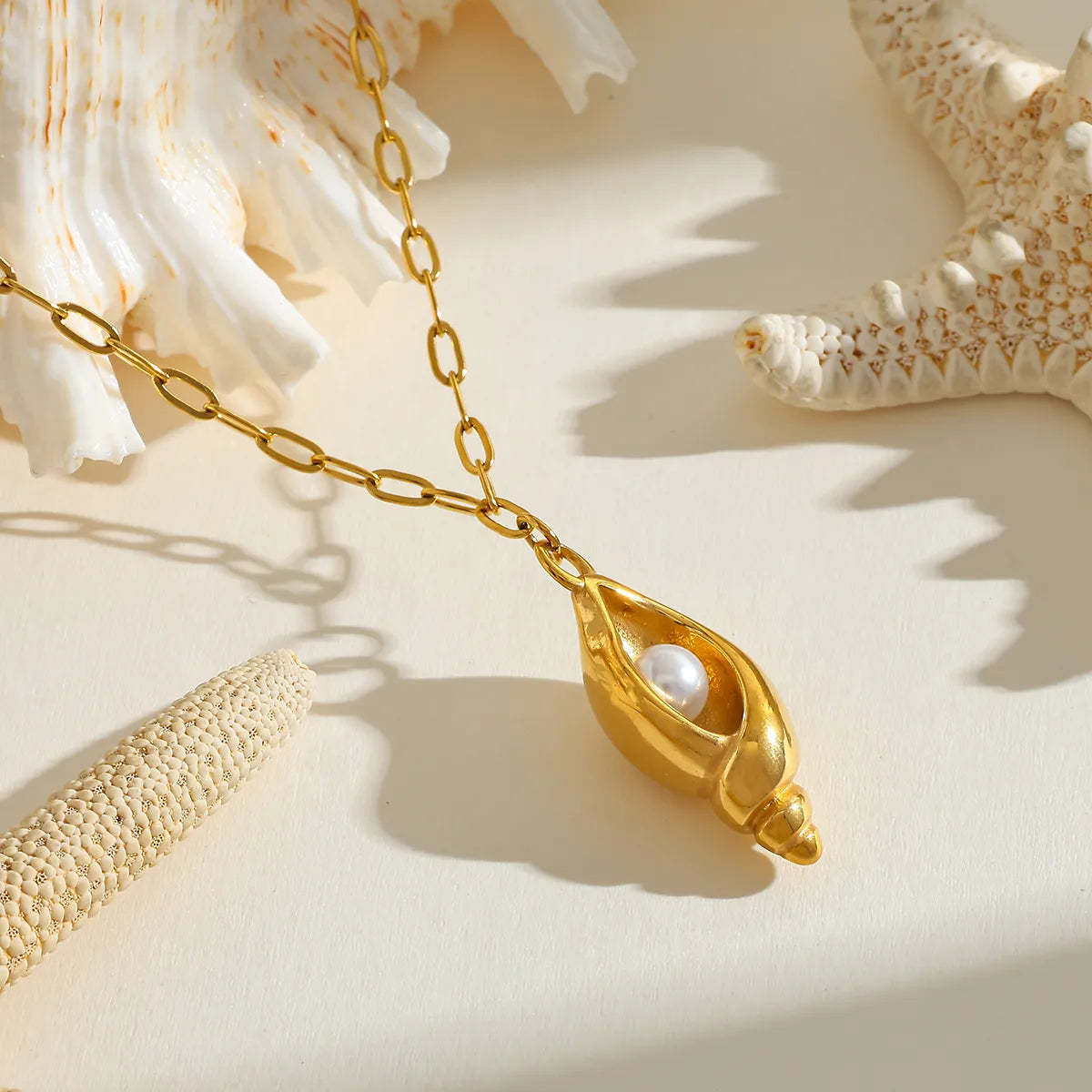 16K Gold Plated Stainless Steel Abalone Shell Pendant Necklace