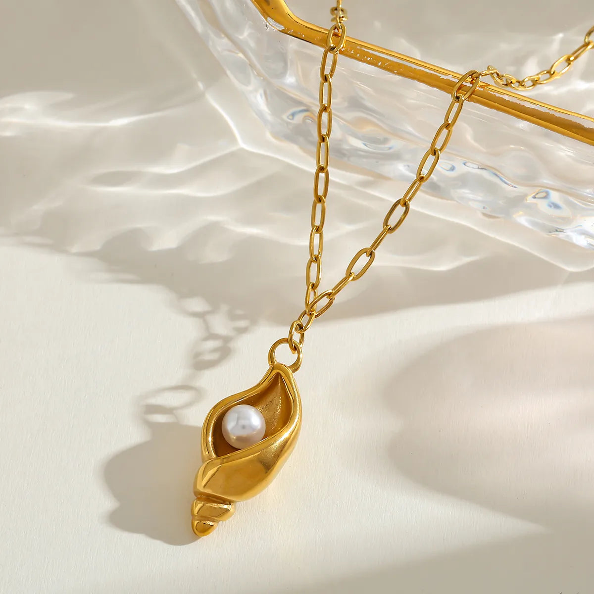 16K Gold Plated Stainless Steel Abalone Shell Pendant Necklace